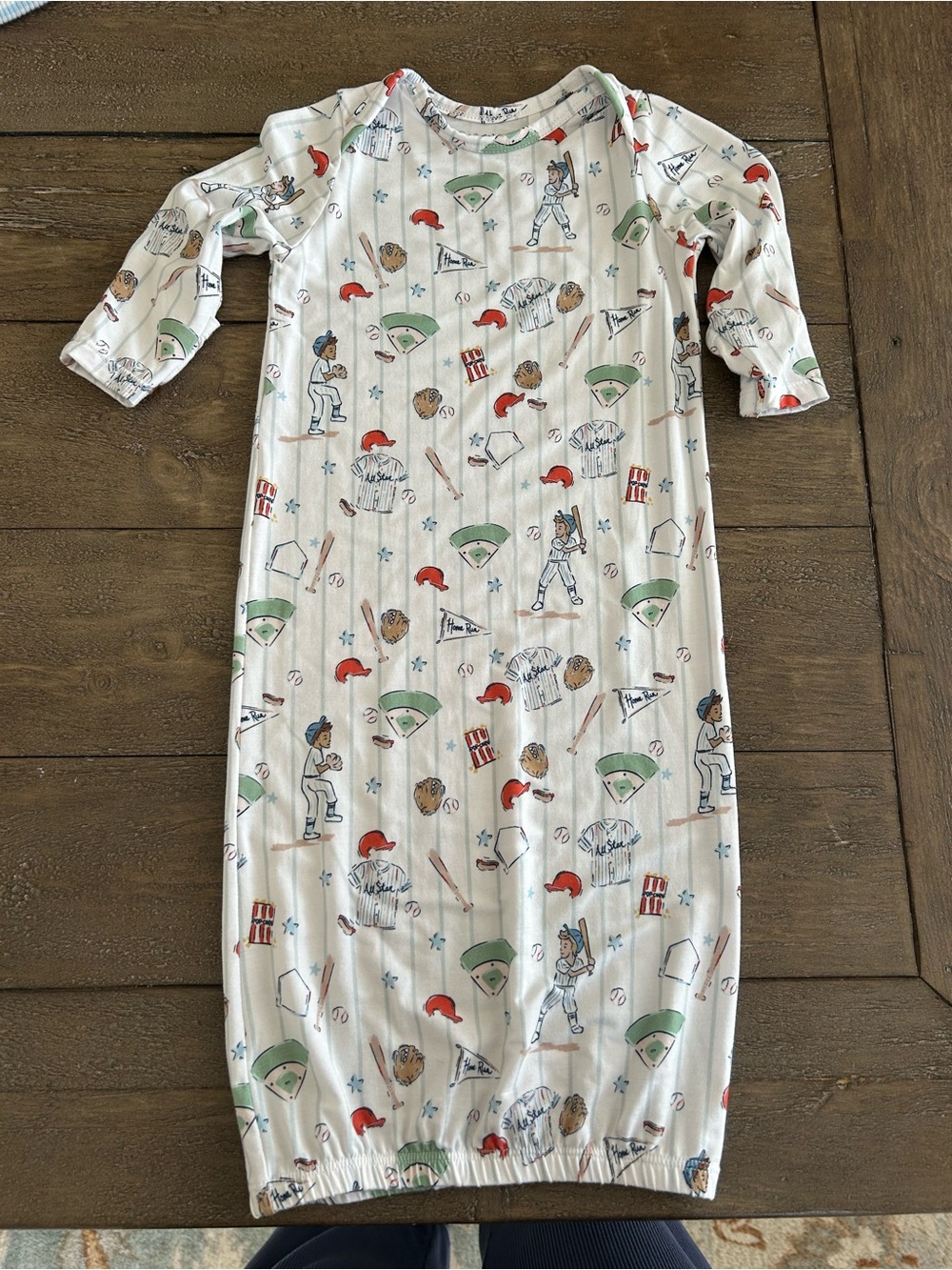Angel Dear Baseball Print Sleeper Gown - White with Red & Green